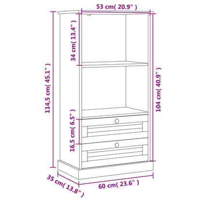 Bokhylla massiv furu natur möbelserie VIGO 60x35x114,5 cm