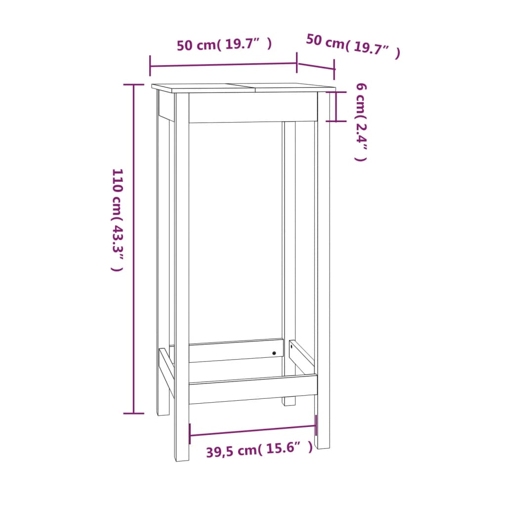 Barbord bistrobord natur massiv furu 50x50x110 cm