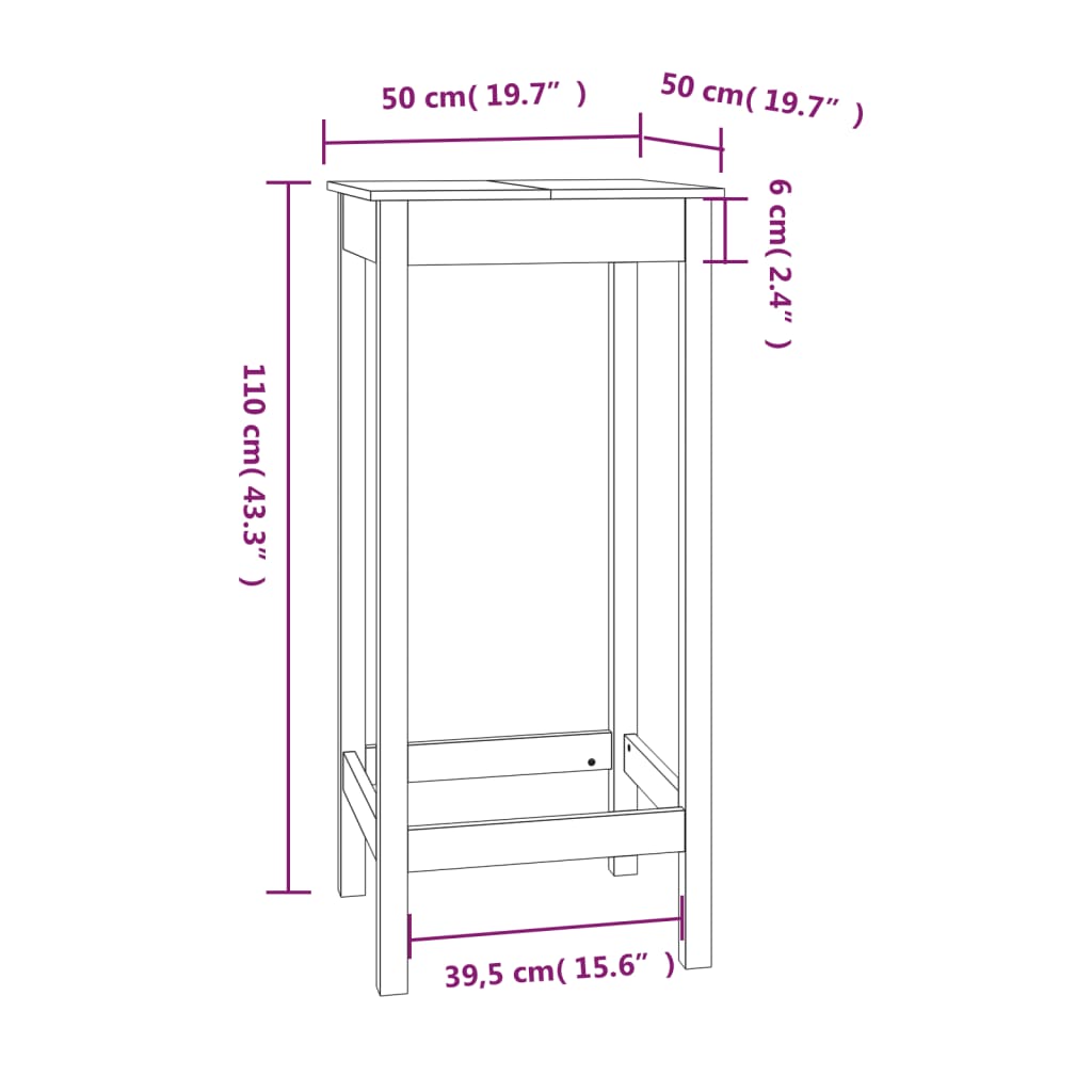 Barbord vit 50x50x110 cm furu