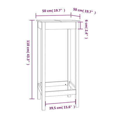 Barbord vit 50x50x110 cm furu