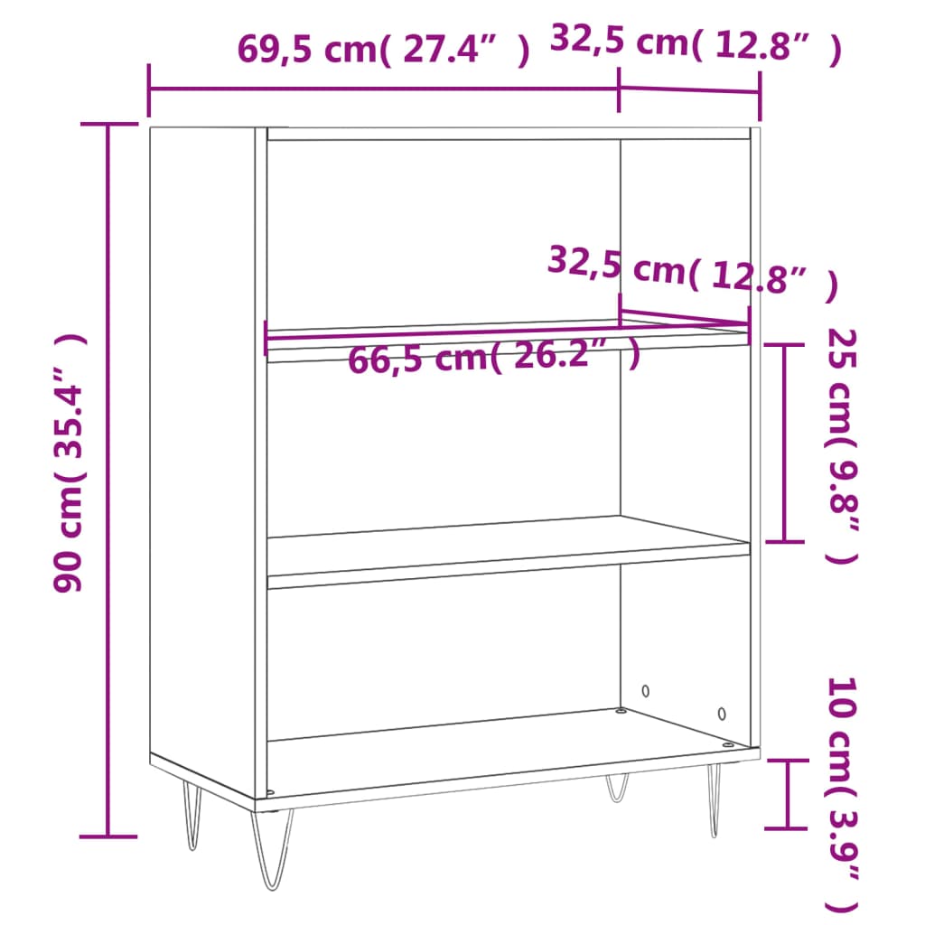 Valkoinen kirjahylly 69,5x32,5x90 cm