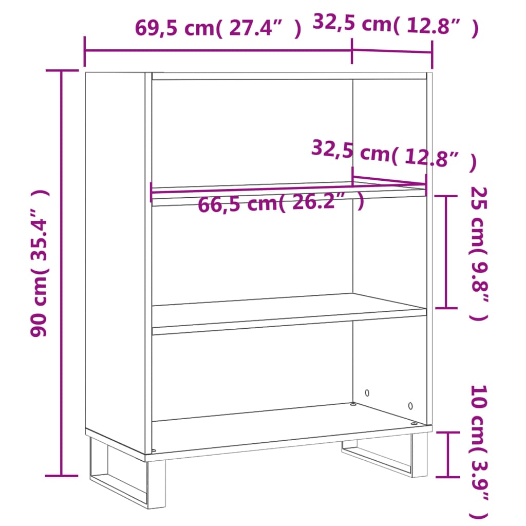 Bokhylla vit 69,5x32,5x90 cm konstruerat trä