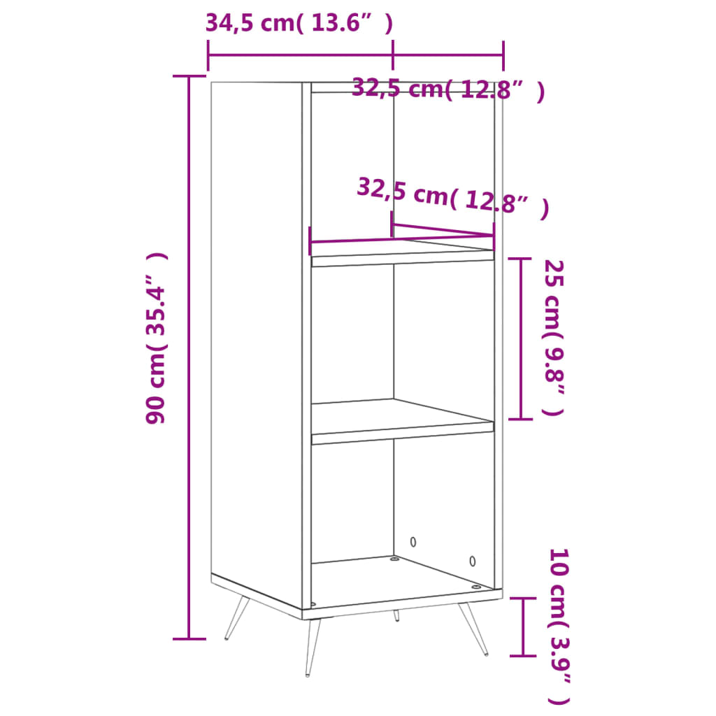 Bokhylla vit 34,5x32,5x90 cm konstruerat trä