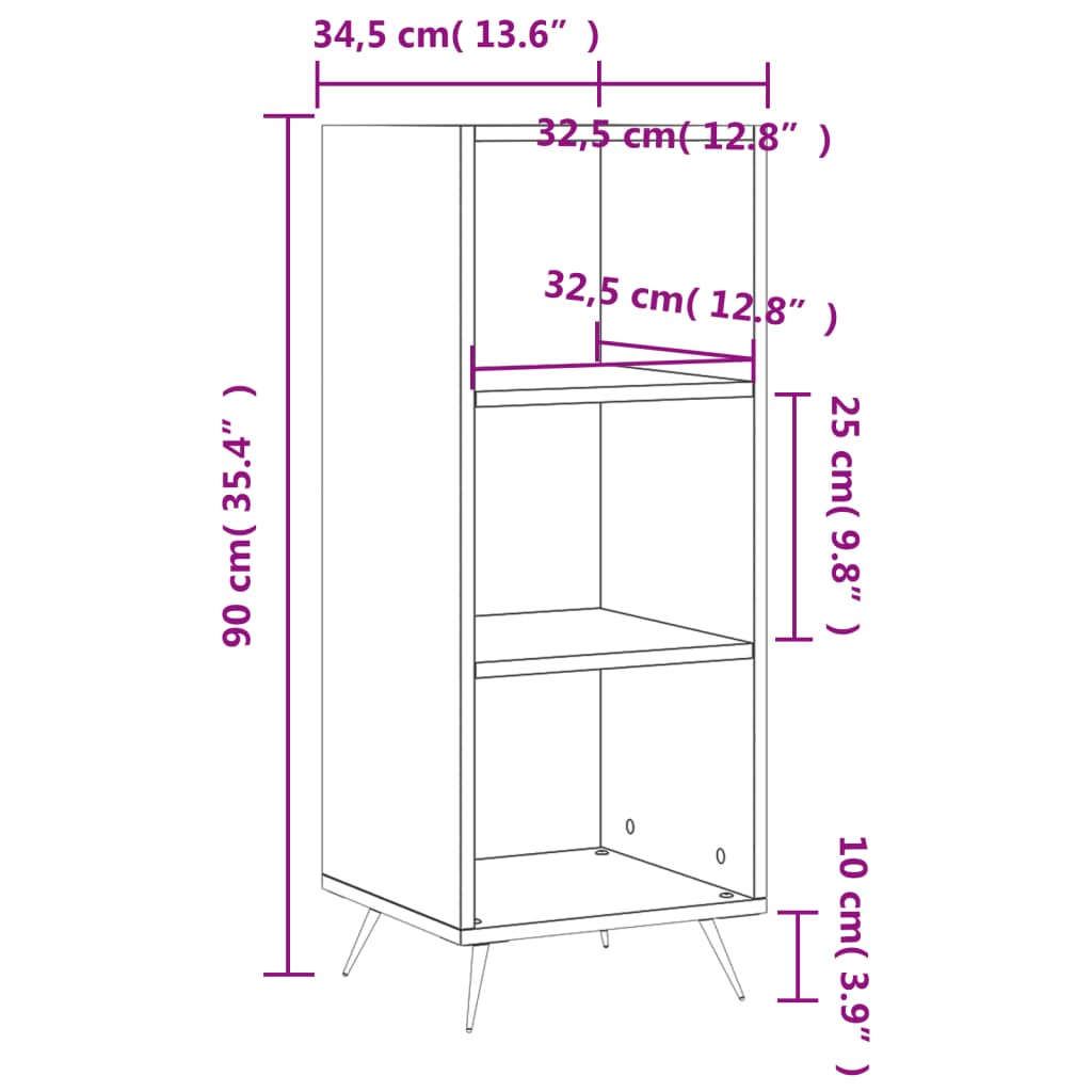 Bokhylla vit högglans 34,5x32,5x90 cm konstruerat trä