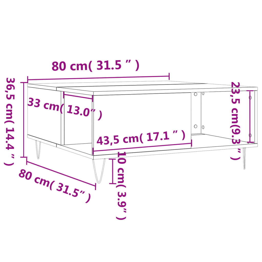 Soffbord brun ek 80x80x36,5 cm