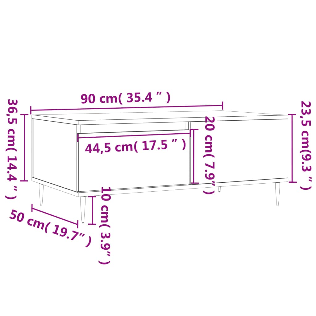 Sohvapöytä betonin harmaa 90x50x36,5 cm