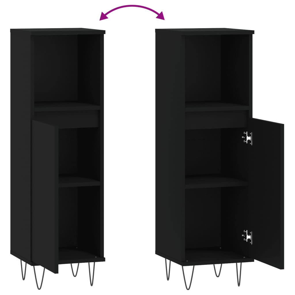 Badrumsskåp svart 30x30x100 cm konstruerat trä