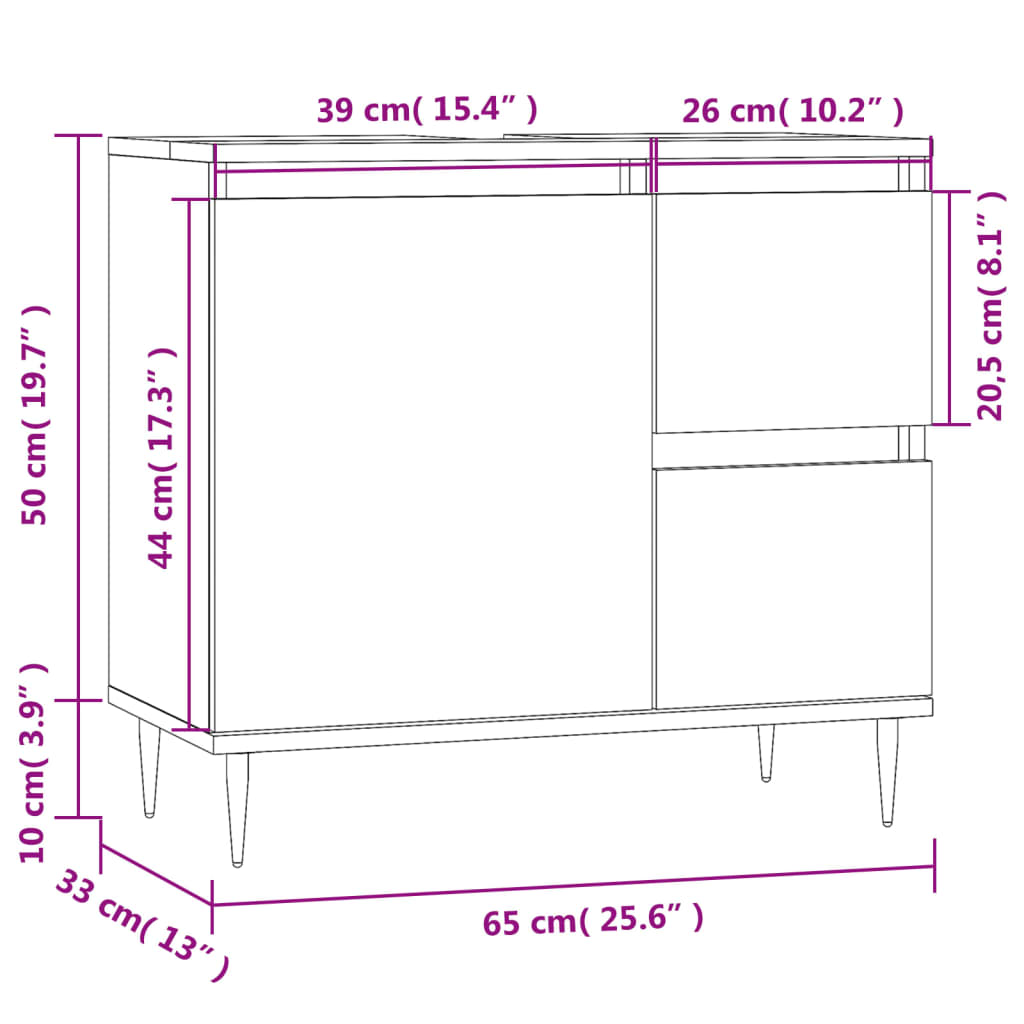 Badrumsskåp vit 65x33x60 cm konstruerat trä