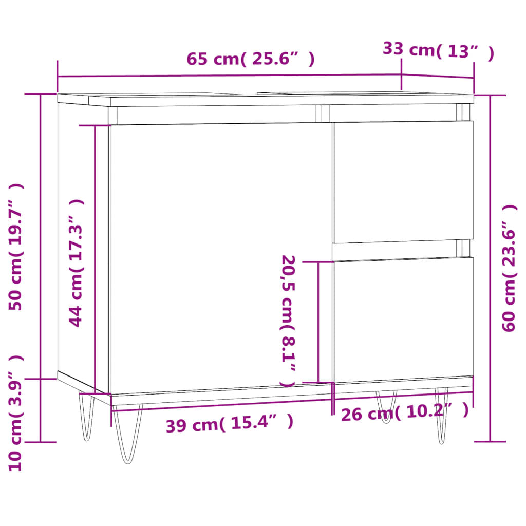 Badrumsskåp vit 65x33x60 cm konstruerat trä