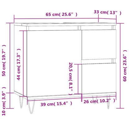 Badrumsskåp sonoma-ek 65x33x60 cm konstruerat trä