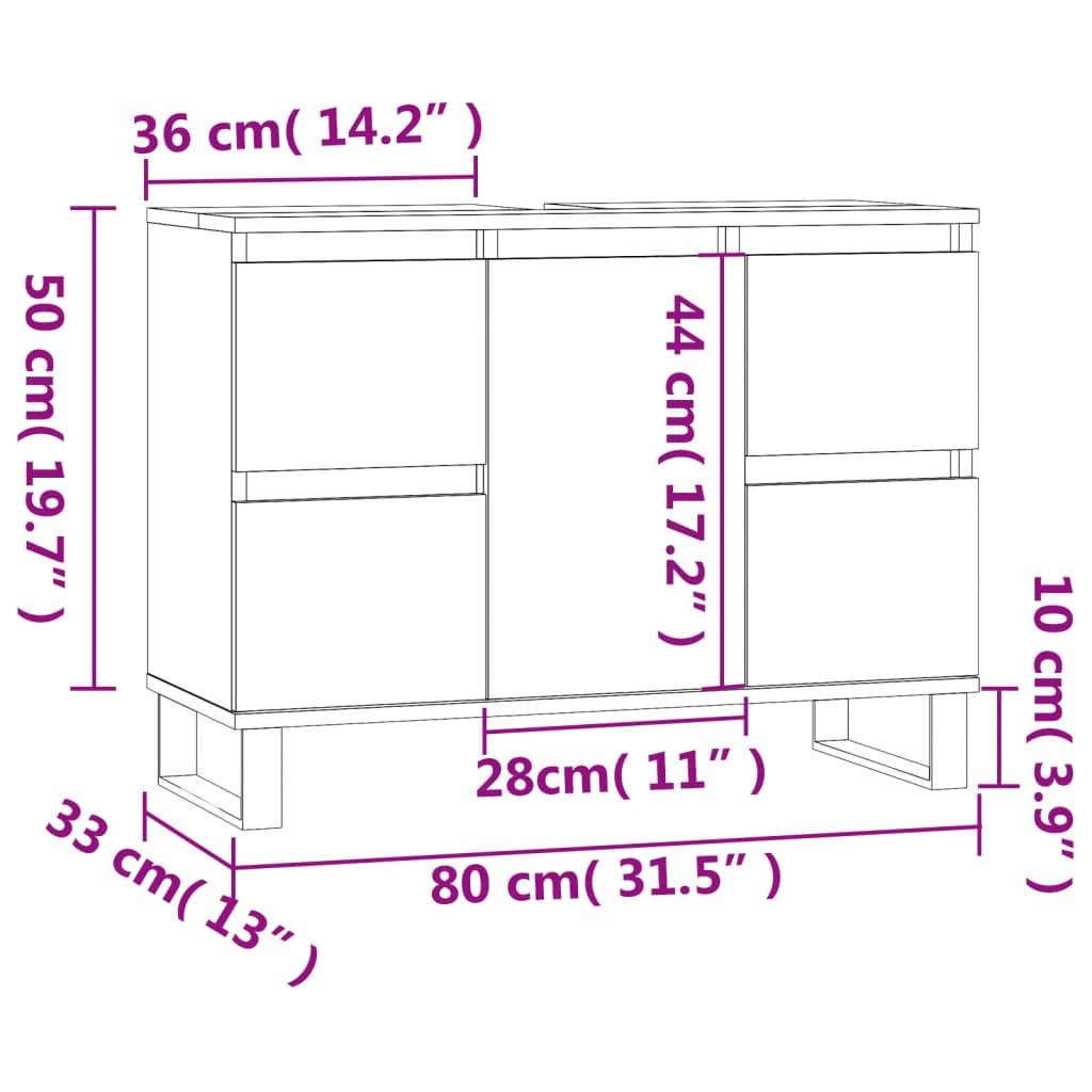 Badrumsskåp rökfärgad ek 80x33x60 cm konstruerat trä