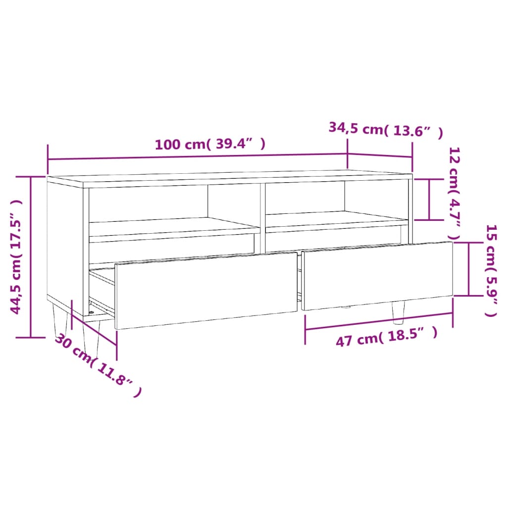 TV-möbel svart TV-bänk 100x34,5x44,5 cm