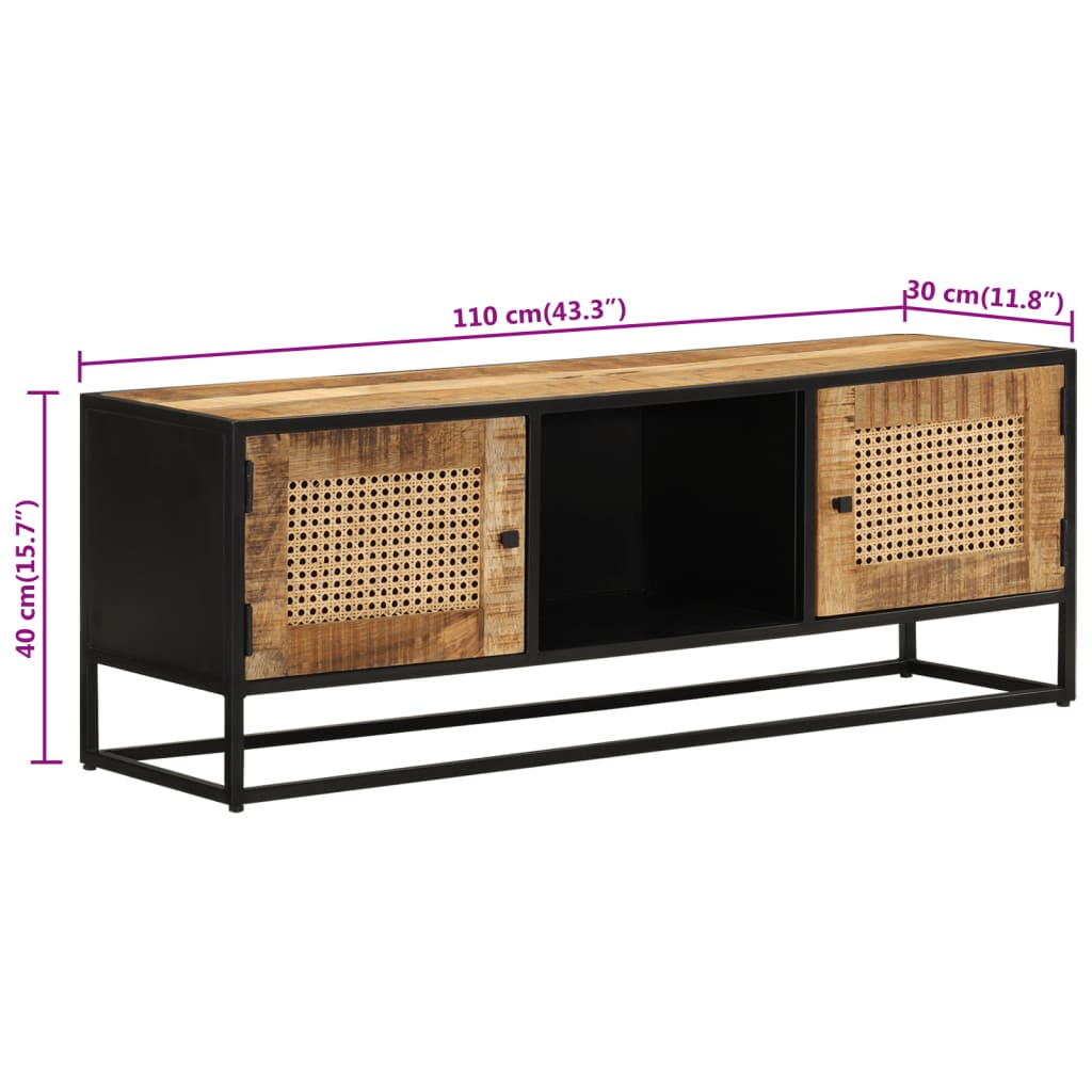 TV-möbel massiv trä mangoträ TV-bänk 110x30x40 cm järn