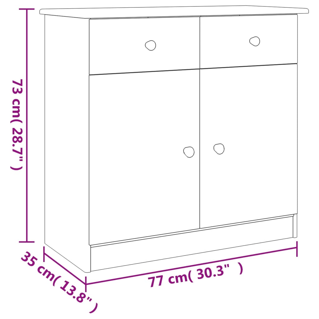 Skänk vit ALTA 77x35x73 cm massiv trä furu