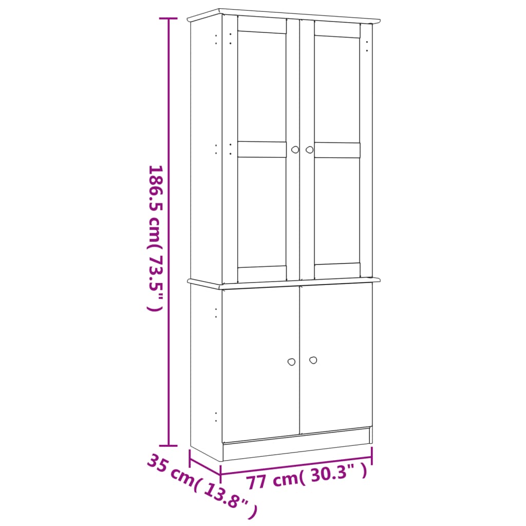 Vitrinskåp massiv trä furu ALTA 77x35x186,5 cm vit massiv trä furu