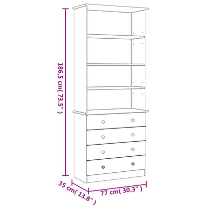 Bokhylla med lådor ALTA 77x35x186,5 cm vit massiv furu