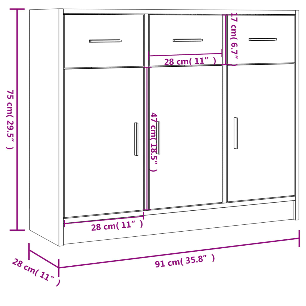 Skänk svart 91x28x75 cm