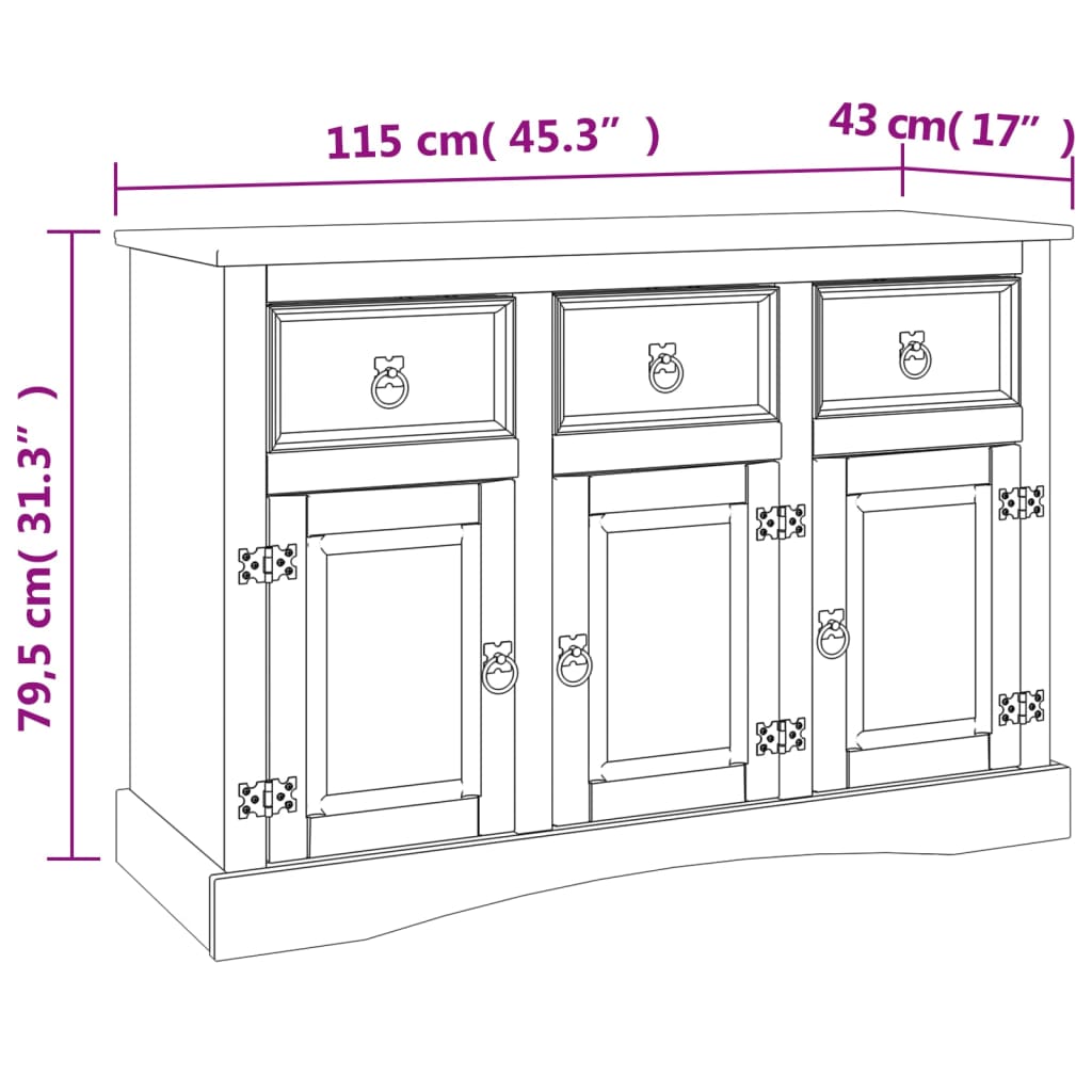 Skänk natur CORONA 115x43x79,5 cm massiv mexikansk furu