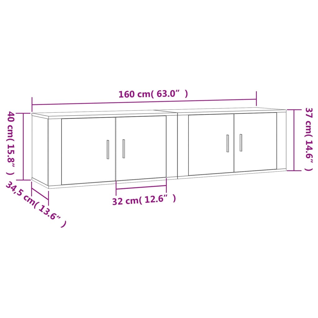 TV-möbel vit 80x34,5x40 cm 2 st Väggmonterade TV-skåp