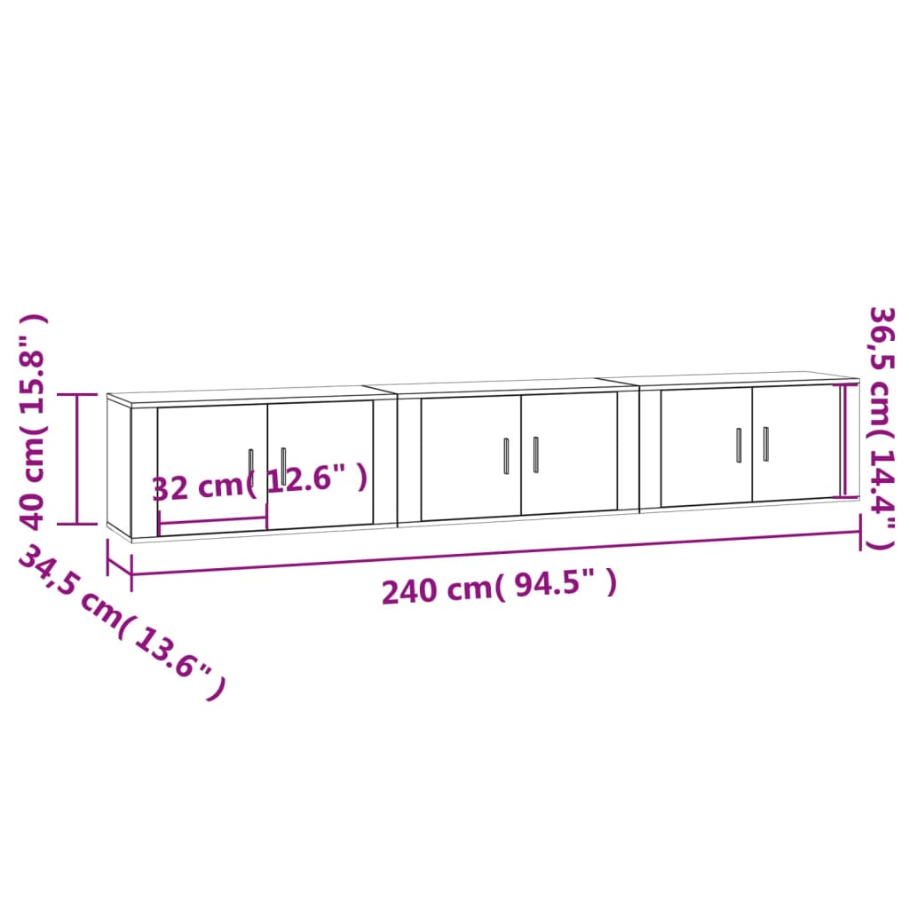 TV-möbel vit 80x34,5x40 cm 3 st Väggmonterade TV-skåp