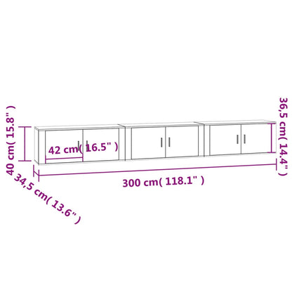 TV-möbel vit högglans 100x34,5x40 cm 3 st Väggmonterade TV-skåp