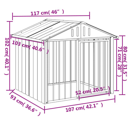 Mustakattoinen koirakoti 117x103x102 cm galvanoitua terästä