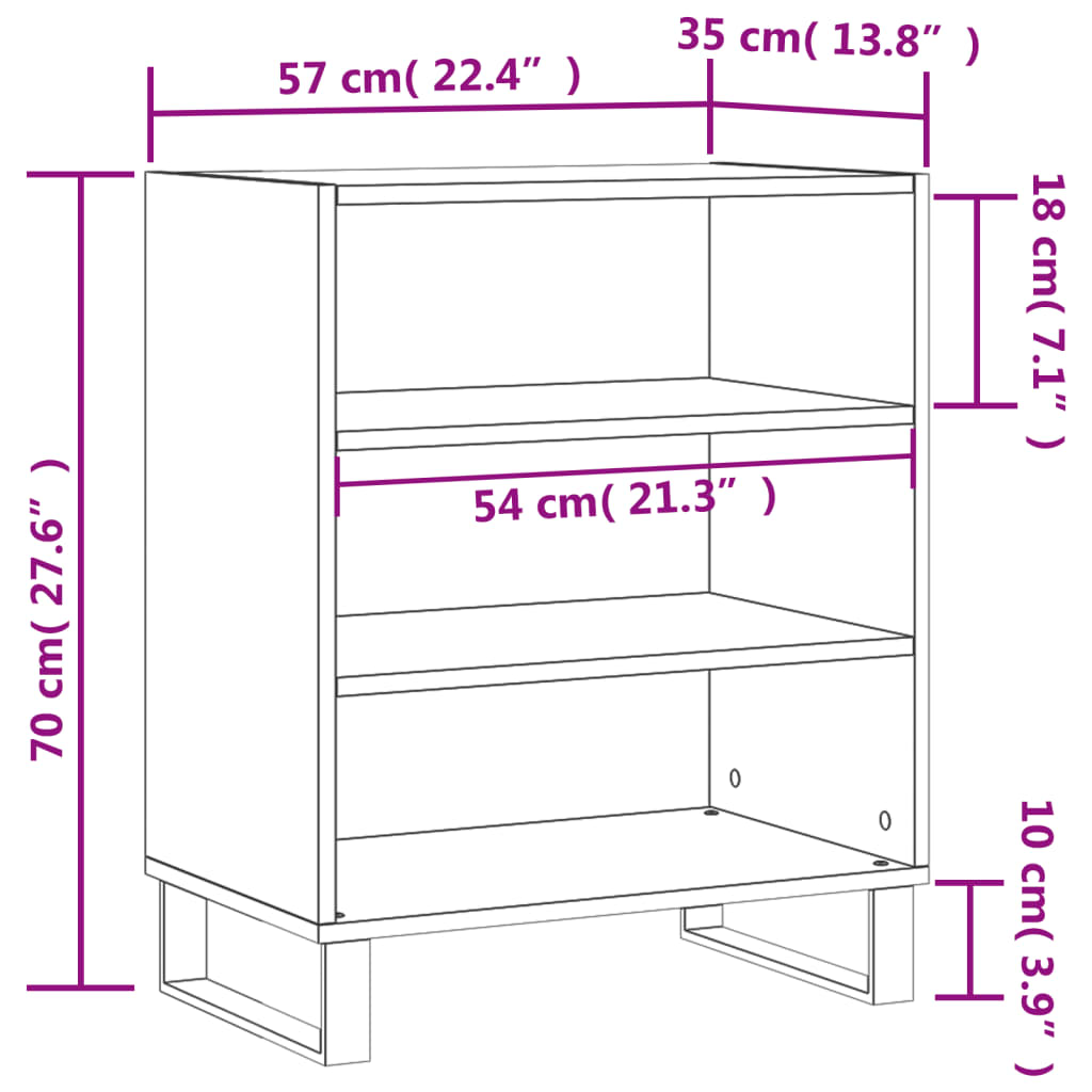 Förvaringshylla vit 57x35x70 cm konstruerat trä