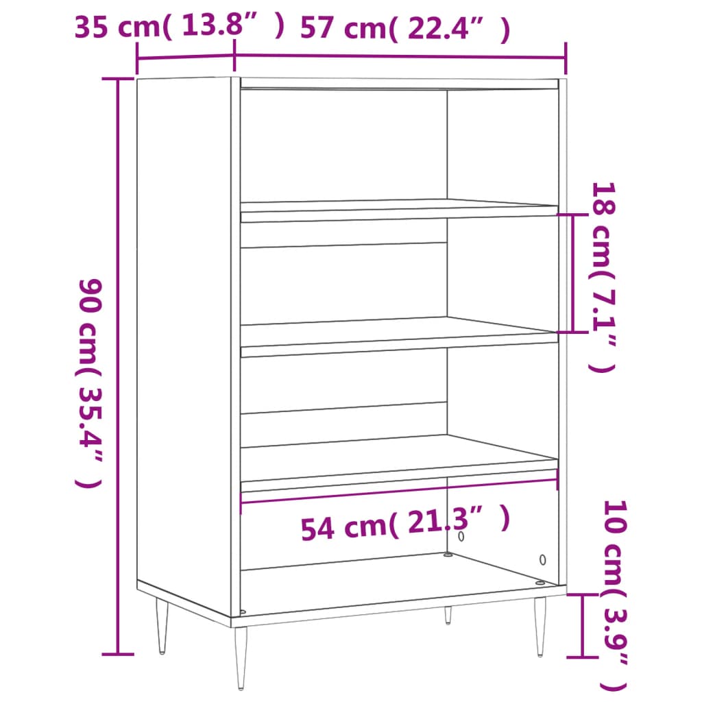 Högskåp vit högglans 57x35x90 cm konstruerat trä