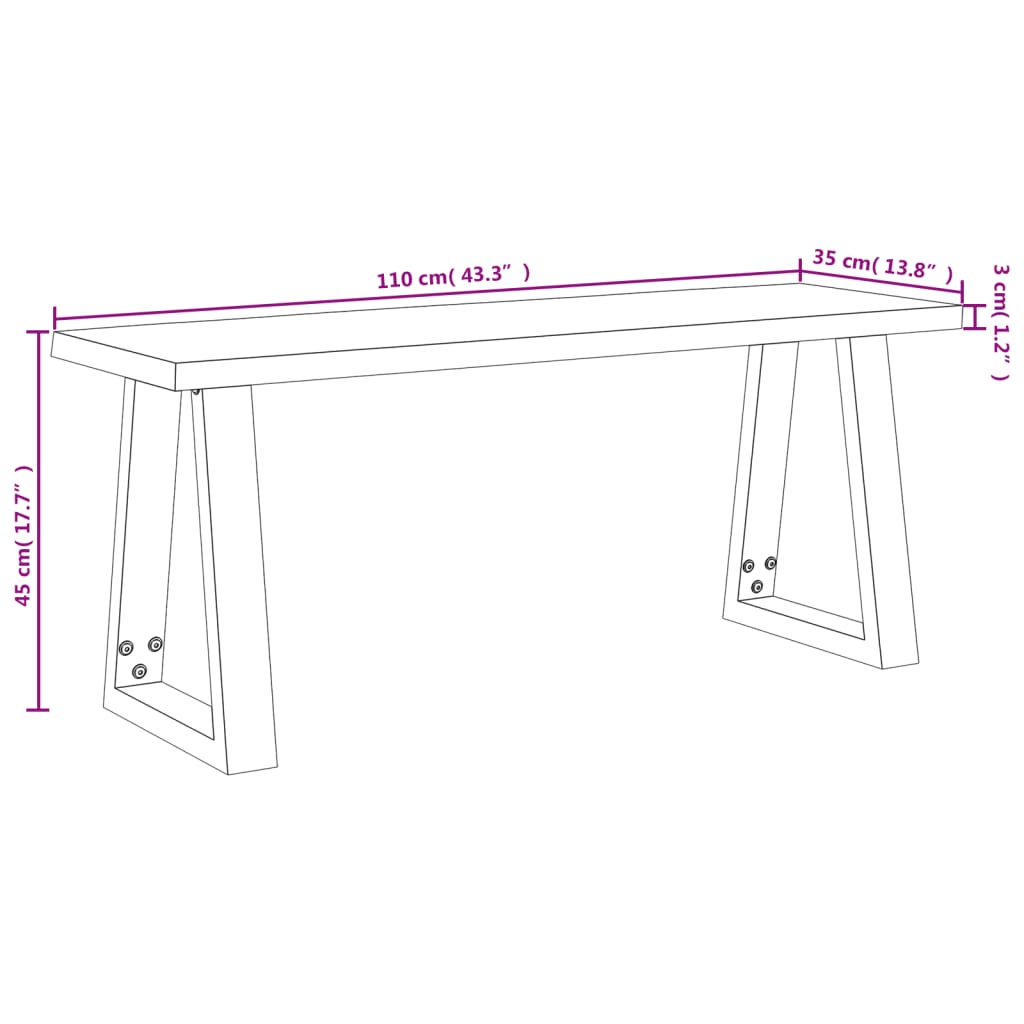 Penkki elävällä reunalla 110 cm akaasiapuuta