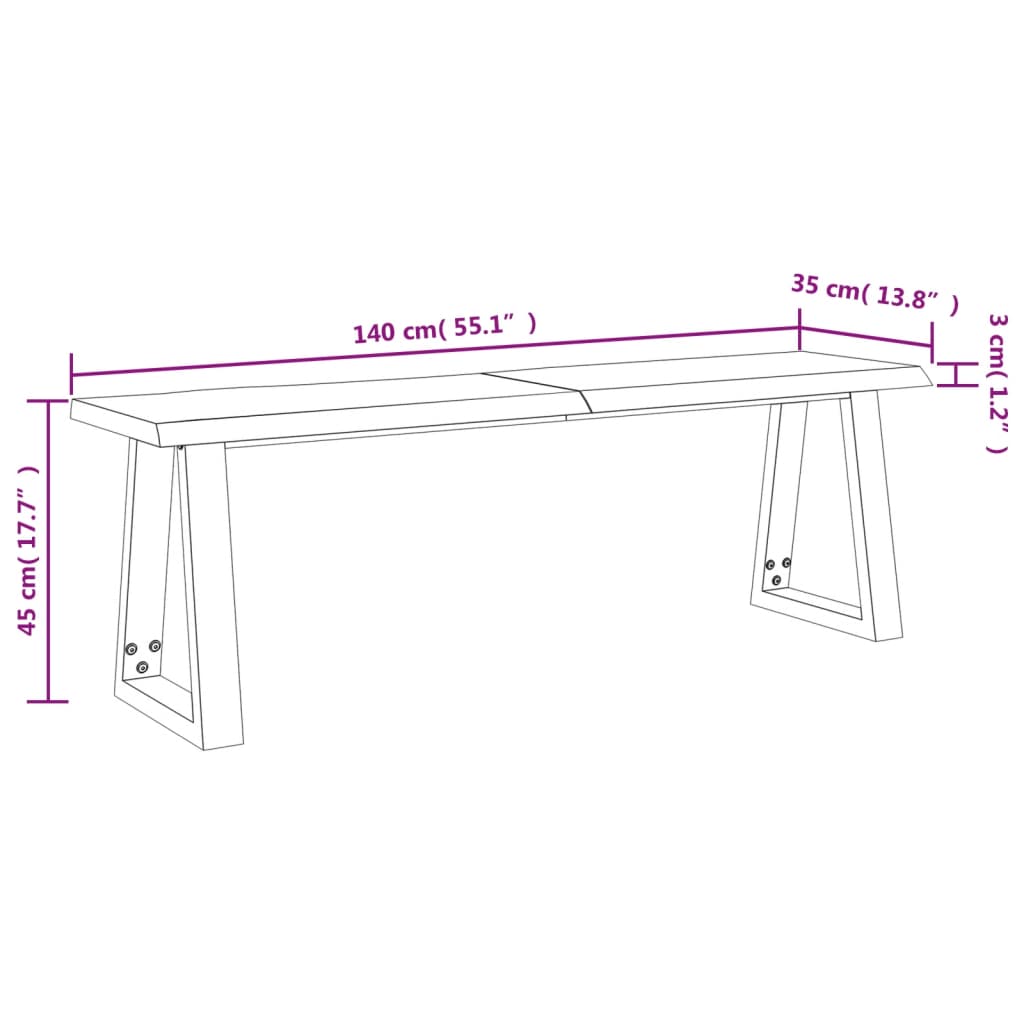 Penkki elävällä reunalla 140 cm akaasiapuuta