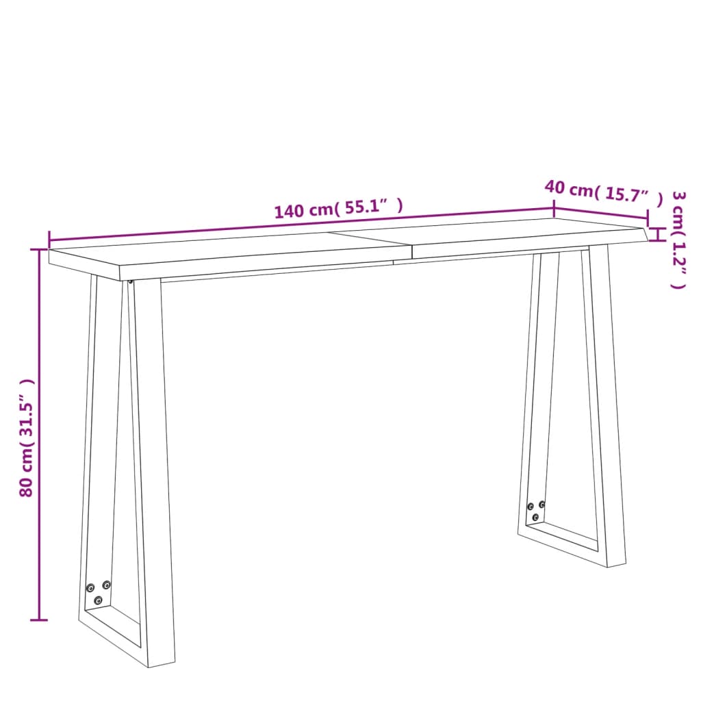 Avlastningsbord konsolbord massiv trä med levande kant 140x40x80 cm