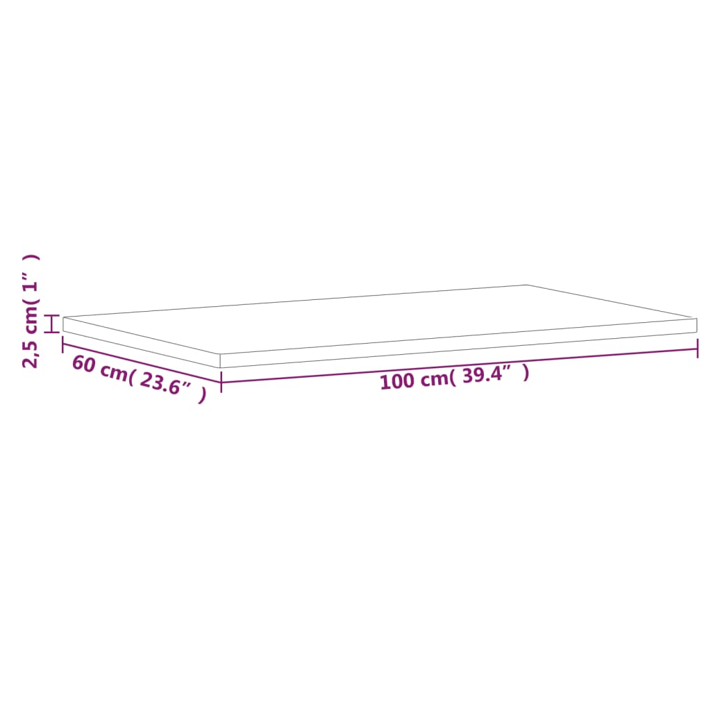 Pöytälevy 100x60x2,5 cm suorakaiteen muotoinen massiivipyökkipuuta