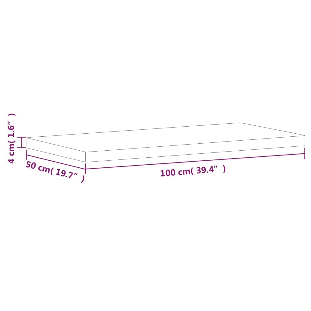 Pöytälevy 100x50x4 cm suorakaiteen muotoinen massiivipyökkipuuta