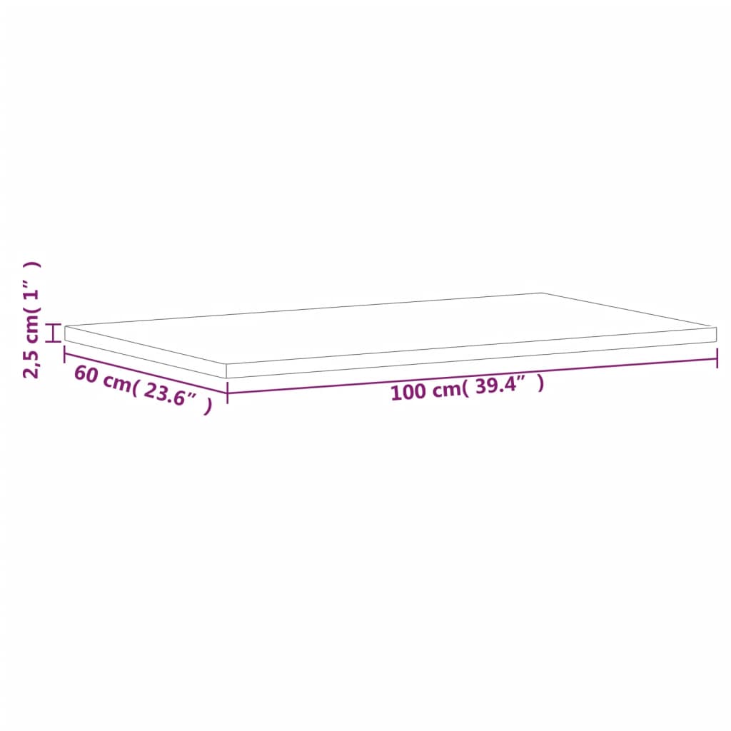 Pöytälevy 100x60x2,5 cm suorakaiteen muotoinen massiivipyökkipuuta