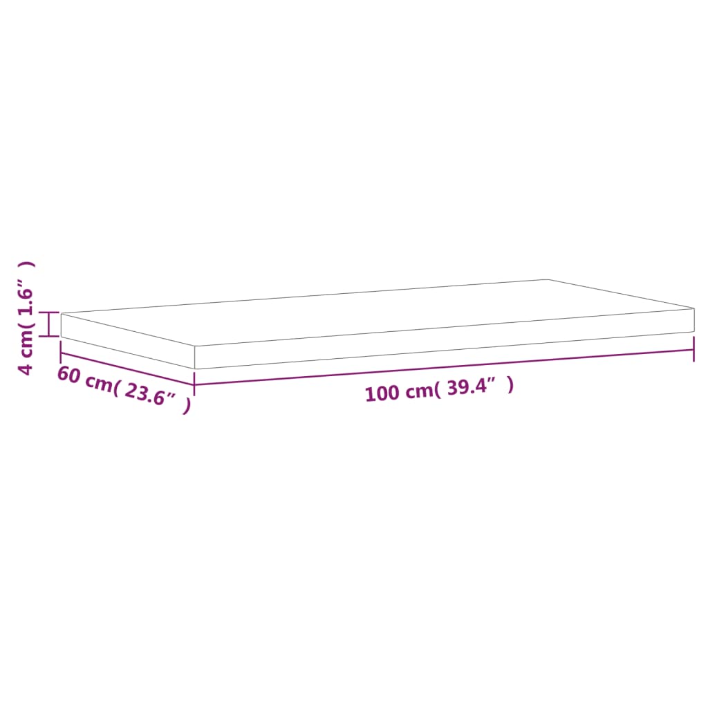 Pöytälevy 100x60x4 cm suorakaiteen muotoinen massiivipyökkipuuta