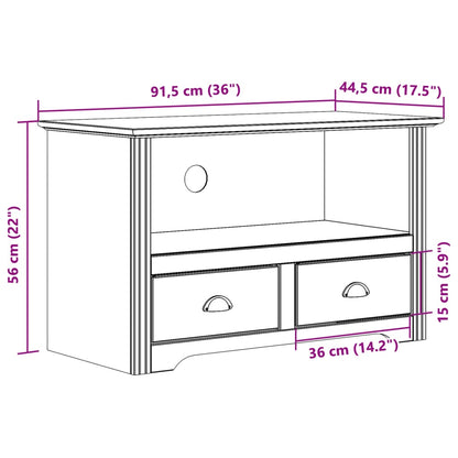 TV-möbel grå massiv trä furu TV-bänk med 2 lådor BODO 91,5x44,5x56 cm