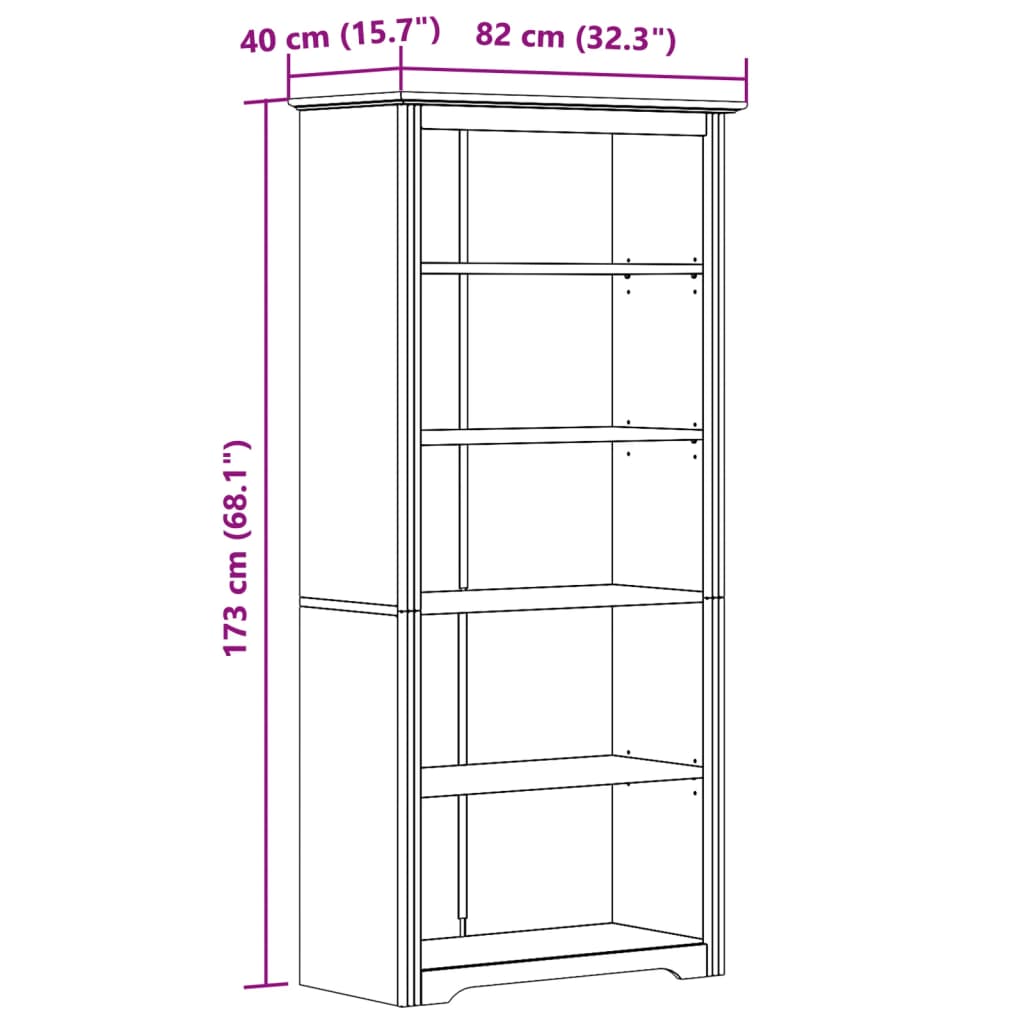 Bokhylla vit möbelserie BODO 82x40x173 cm massiv trä furu 5 hyllplan