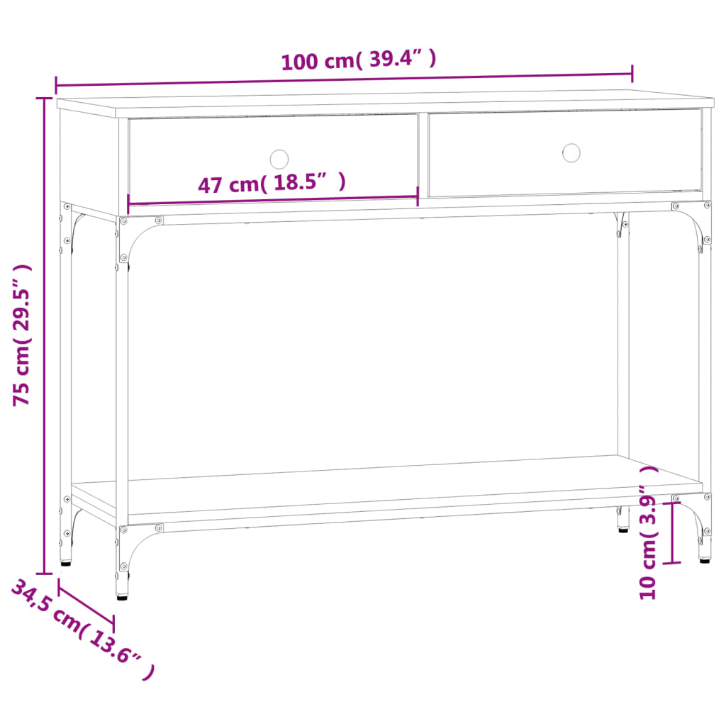 Avlastningsbord konsolbord svart 100x34,5x75 cm