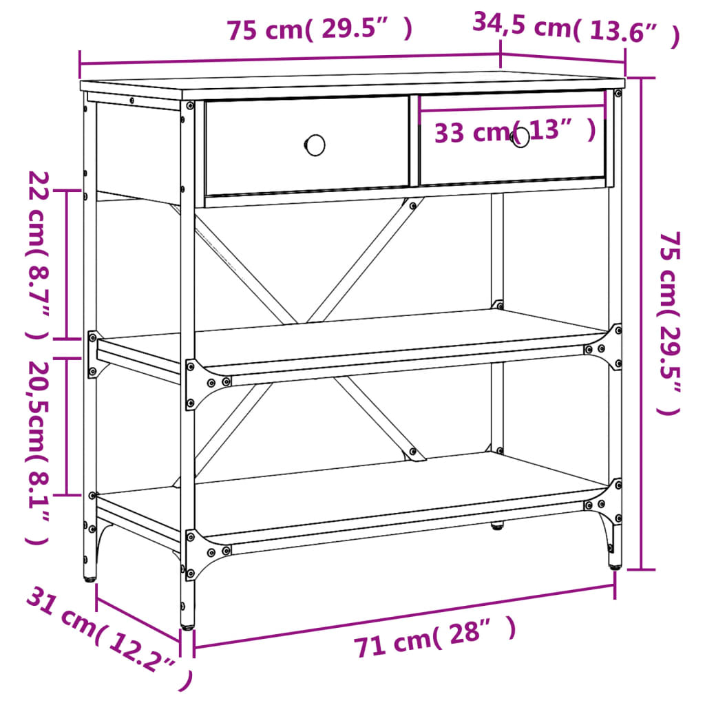 Avlastningsbord konsolbord rökfärgad ek 75x34,5x75 cm