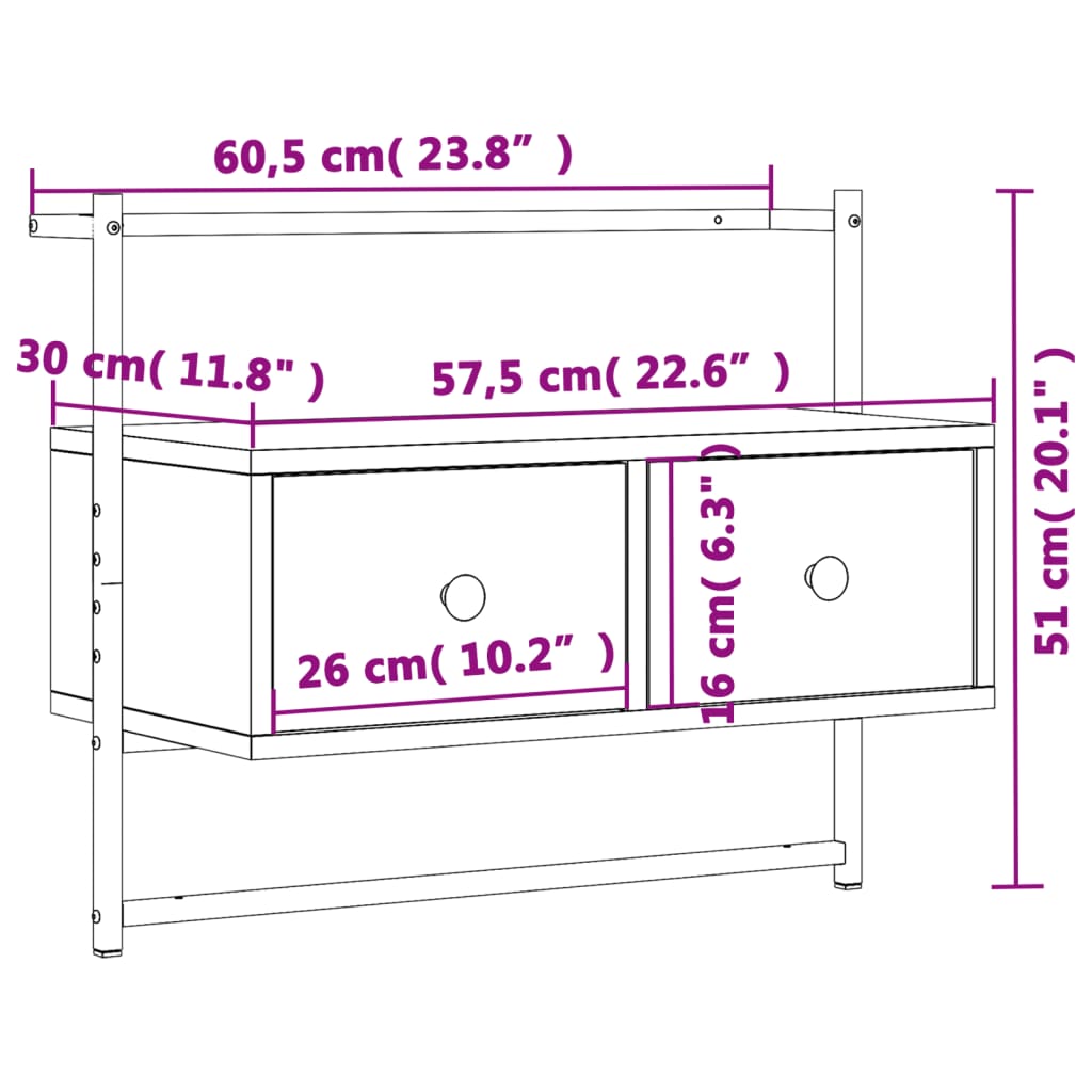 TV-möbel svart 60,5x30x51 cm Väggmonterad TV-bänk