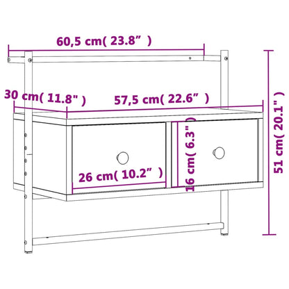 TV-möbel brun ek 60,5x30x51 cm Väggmonterad TV-bänk