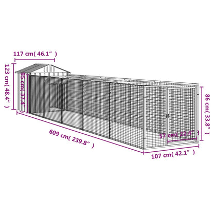 Hundkoja Hundgård antracit med tak 117x609x123 cm galvaniserat stål