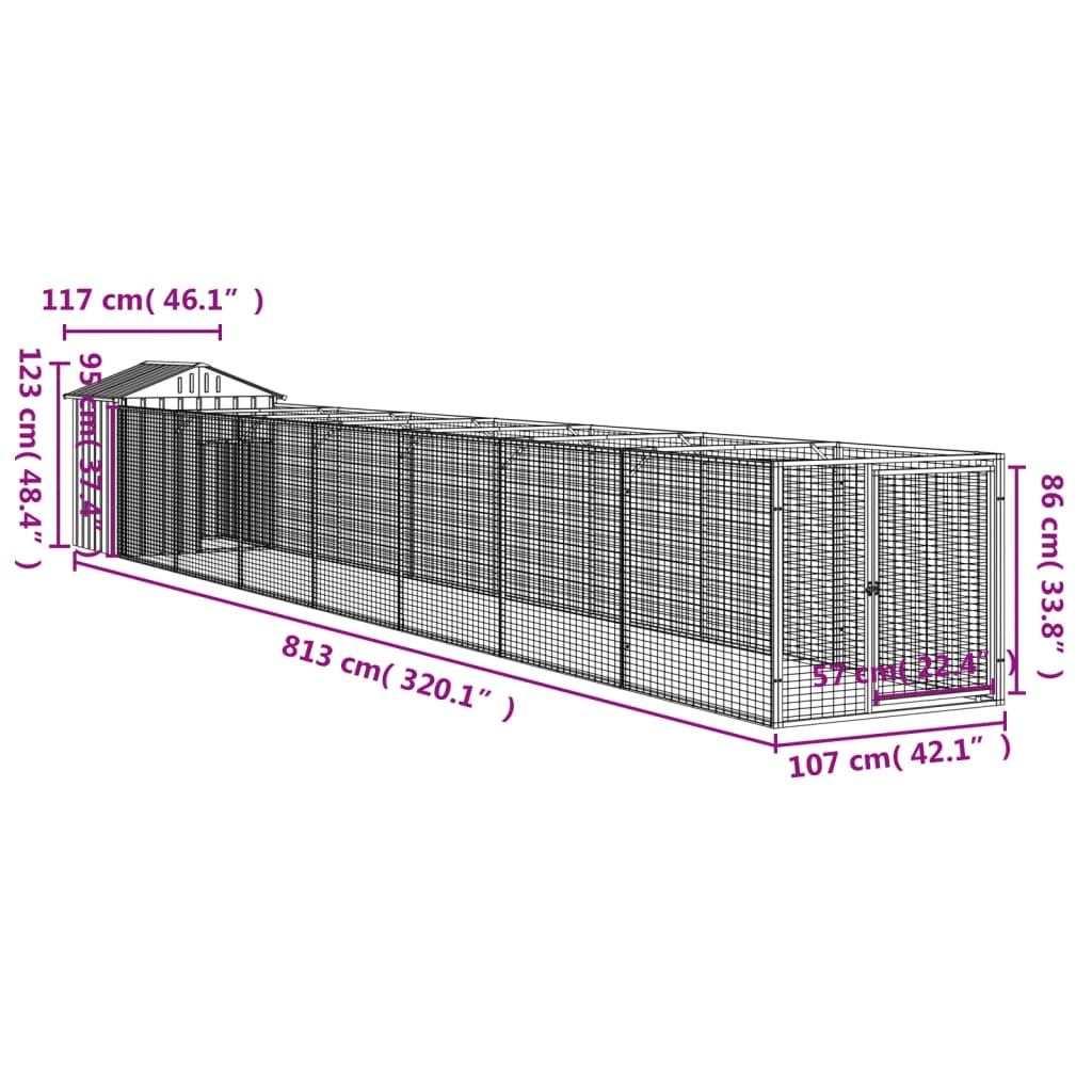 Hundkoja Hundgård antracit med tak 117x813x123 cm galvaniserat stål