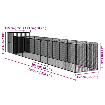 Hundkoja Hundgård antracit med gård 165x1067x181 cm galvaniserat stål