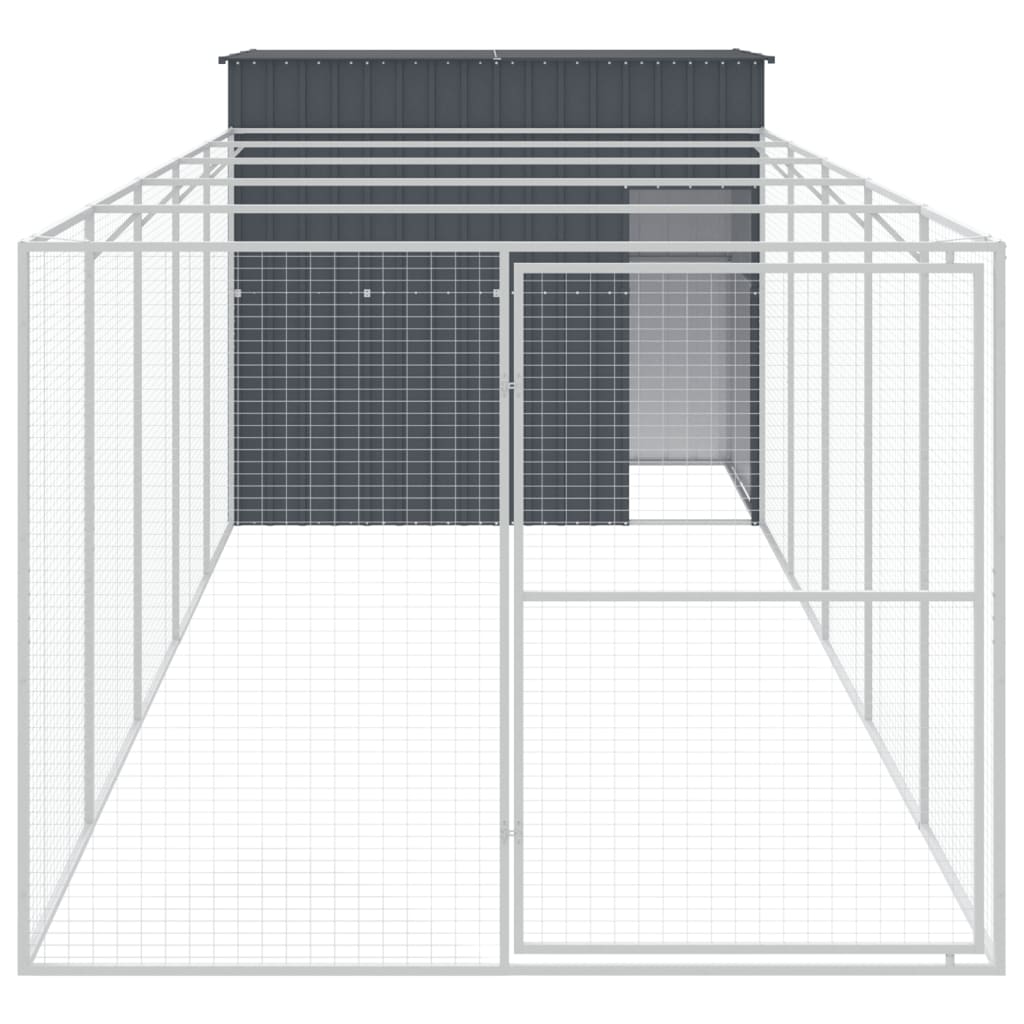 Hundkoja Hundgård antracit med gård 214x661x181 cm galvaniserat stål