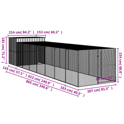 Hundkoja Hundgård antracit med gård 214x865x181 cm galvaniserat stål