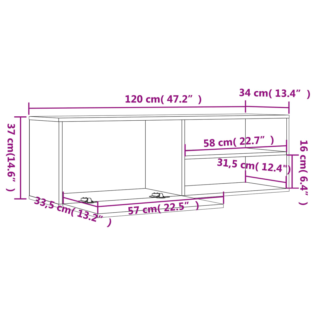 TV-möbel rökfärgad ek TV-bänk 120x34x37 cm