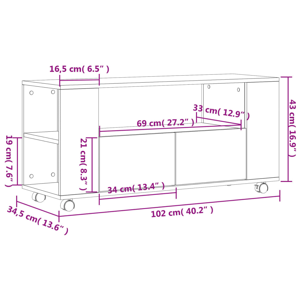 TV-möbel vit TV-skåp 102x34,5x43 cm