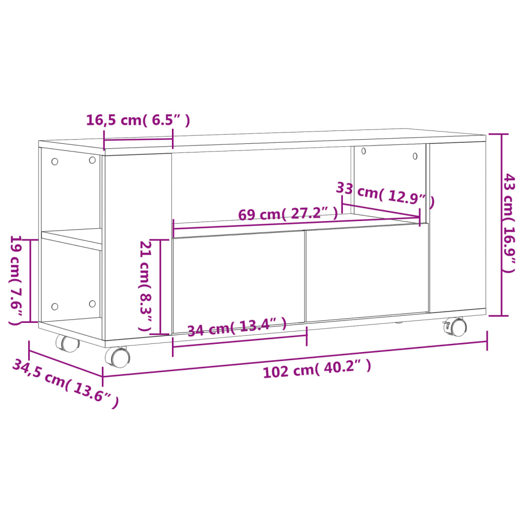 TV-möbel svart TV-bänk 102x34,5x43 cm