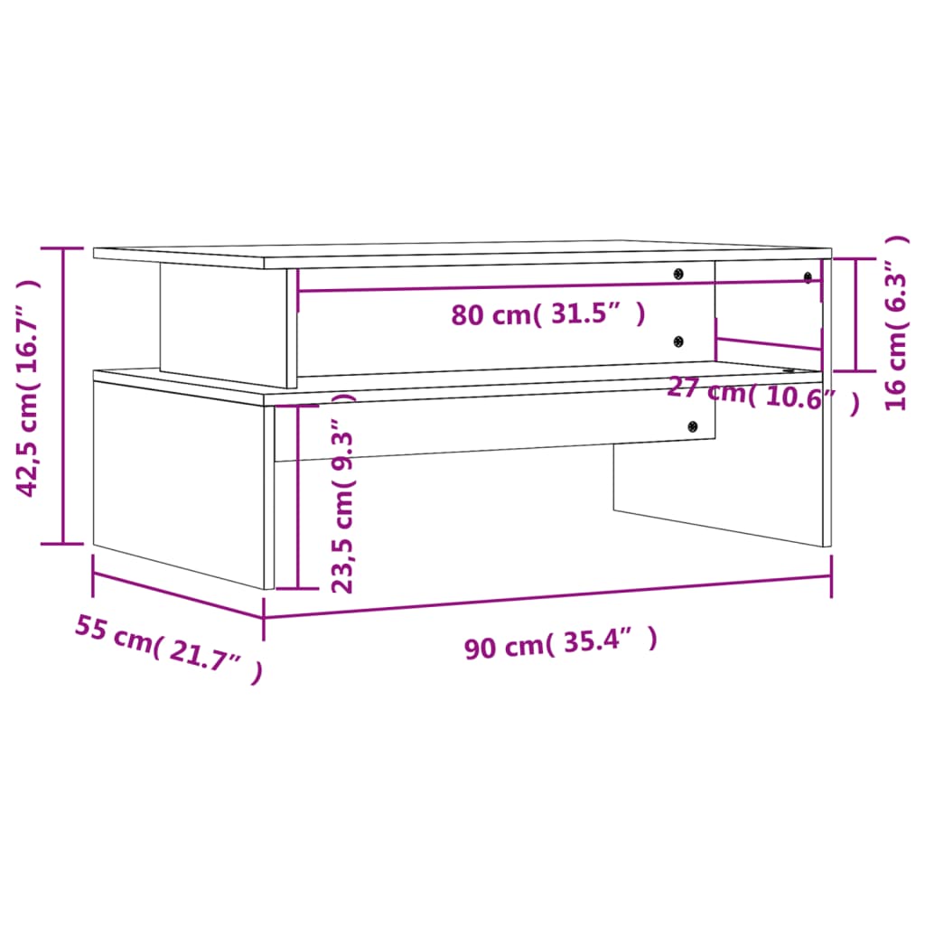 Sohvapöytä betonin harmaa 90x55x42,5 cm